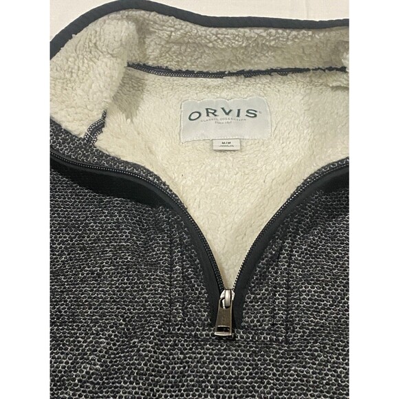 Orvis Sweatshirt Mens Medium Black Snap Collar 1/4 Zip Fleece Lined - Picture 3 of 7